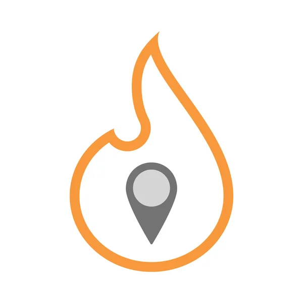 지도와 절연된 라인 아트 불꽃 아이콘 표시 — 스톡 벡터