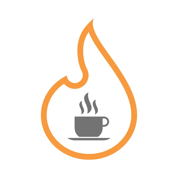 Icono de llama de arte de línea aislada con una taza de café — Vector de stock