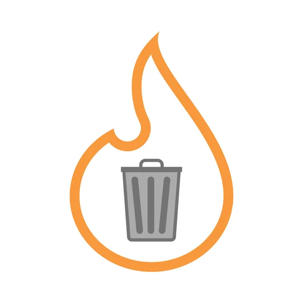 Isolated line art flame icon with a trash can — Stock Vector