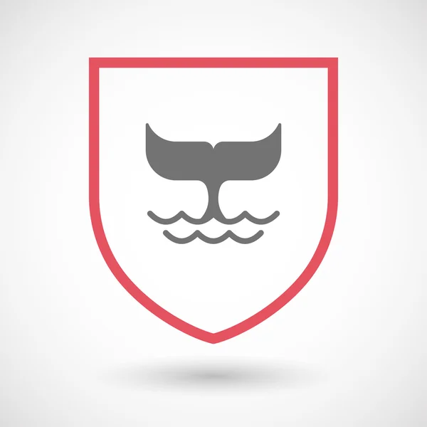 Icono de escudo de arte de línea aislada con una cola de ballena — Archivo Imágenes Vectoriales