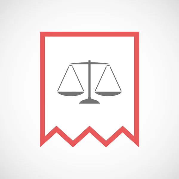Linia na białym tle sztuki wstążki ikona ze znakiem skali wagi sprawiedliwości — Wektor stockowy