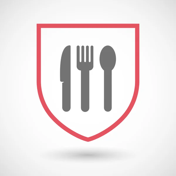 Isolated line art shield icon with cutlery — Stock Vector