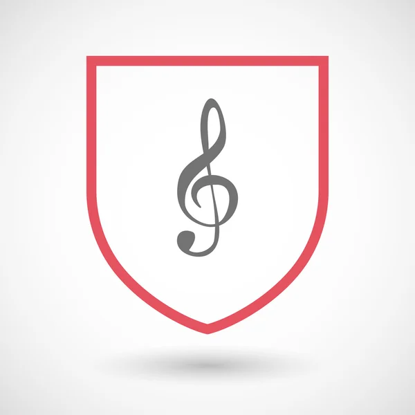 Isolated line art shield icon with a g clef — Stock Vector