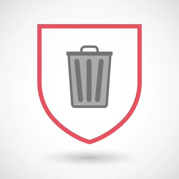 Isolato linea arte icona scudo con un bidone della spazzatura — Vettoriale Stock