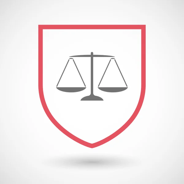 Icono de escudo de arte de línea aislada con un signo de escala de peso de justicia — Vector de stock