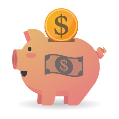 Bir dolarlık banknot ile izole kumbara simgesi