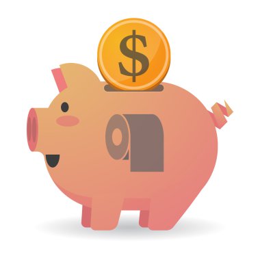 Bir tuvalet kağıdı rulosu ile izole kumbara simgesi