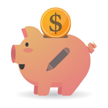 Bir kalem ile izole kumbara simgesi