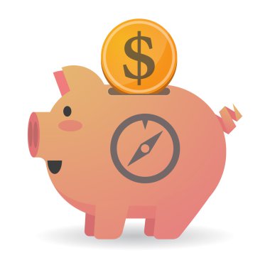 Bir pusula ile izole kumbara simgesi