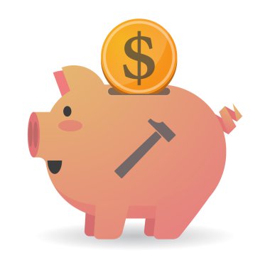 Bir çekiç ile izole kumbara simgesi