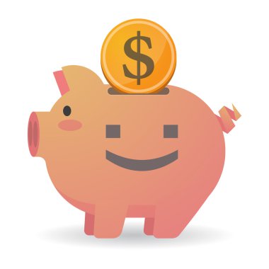 Bir gülümseme metin yüz ile izole kumbara simgesi