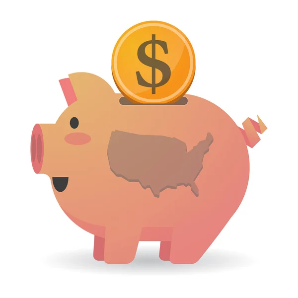 Isolated piggy bank icon with  a map of the USA — Stock Vector