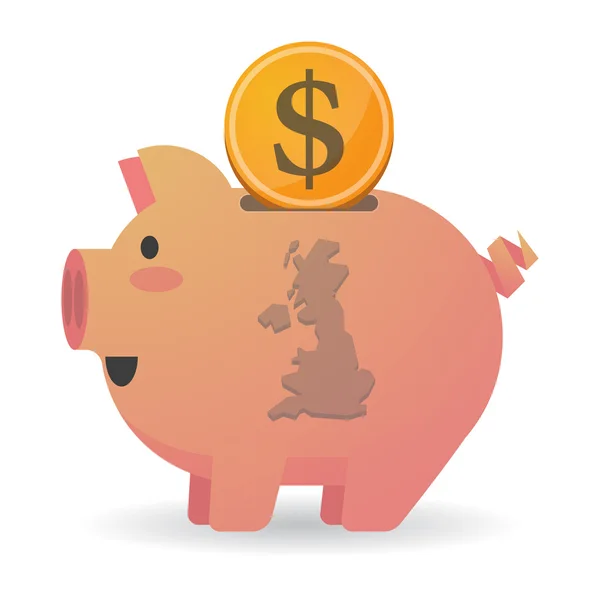 Geïsoleerde spaarvarken icoon met een kaart van het Verenigd Koninkrijk — Stockvector