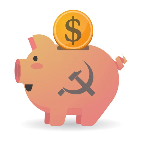 Geïsoleerde spaarvarken pictogram met het communistische symbool — Stockvector