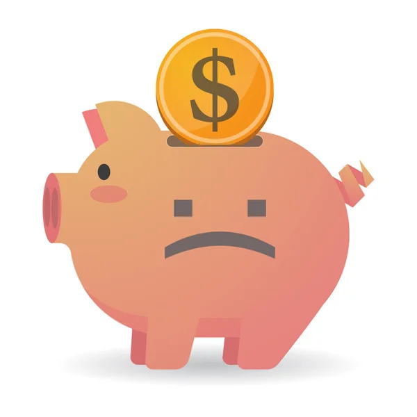 Isolated piggy bank icon with a sad text face — Stock Vector