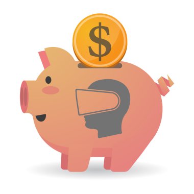 Piggy banka sanal bir re giyen bir erkek kafayla Icin izole