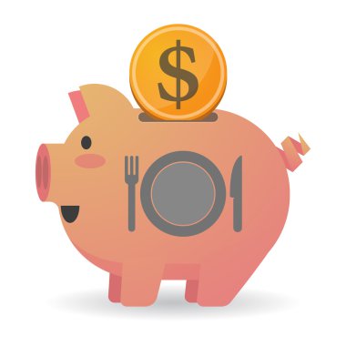 Bir tabak, bıçak ve çatal simgesi ile izole kumbara Icin