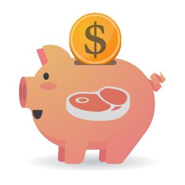 Bir biftek simgesi ile izole kumbara Icin