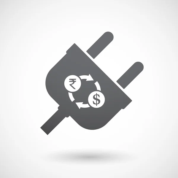 Plug masculino aislado con una rupia y signo de cambio de dólar — Vector de stock