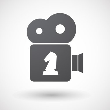 İzole retro sinema kamera simgesi bir şövalye satranç rakam ile