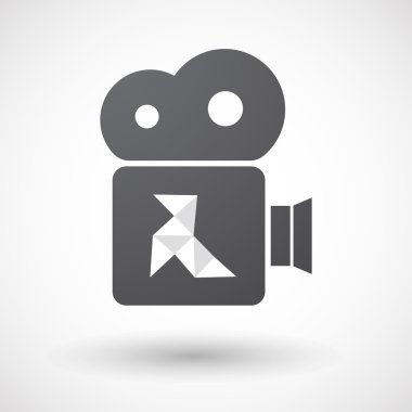 İzole retro sinema kamera simgesi ile bir kağıt kuş