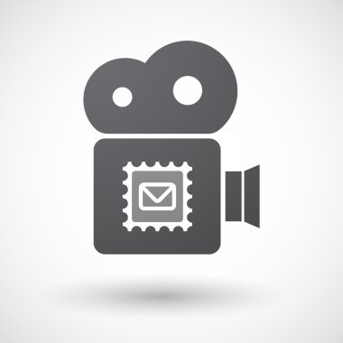 İzole retro sinema kamera simgesi bir posta damgası işareti ile