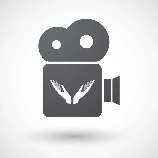 Isolé icône de caméra de cinéma rétro avec deux mains offrant — Image vectorielle