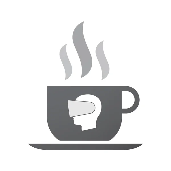 Icono de taza de café aislado con una cabeza masculina que lleva una rea virtual — Archivo Imágenes Vectoriales