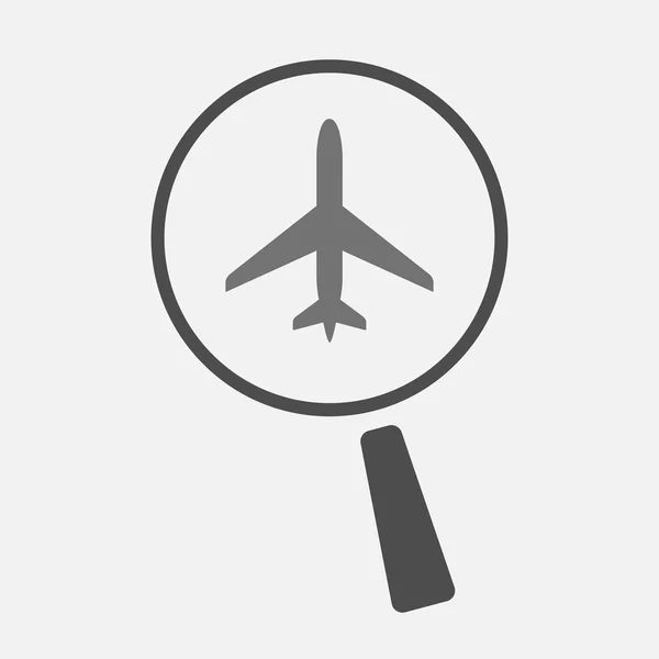 Ikone der isolierten Lupe mit Flugzeug — Stockvektor