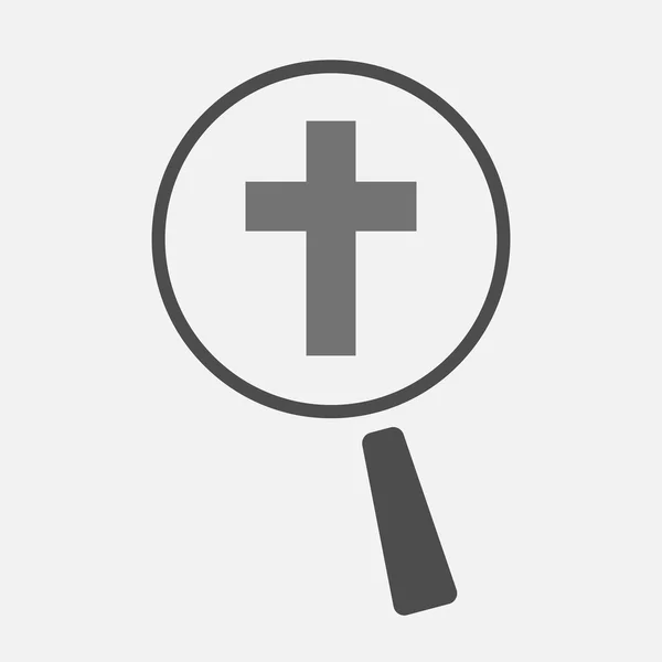 Geïsoleerde vergrootglas pictogram met een christelijk kruis — Stockvector