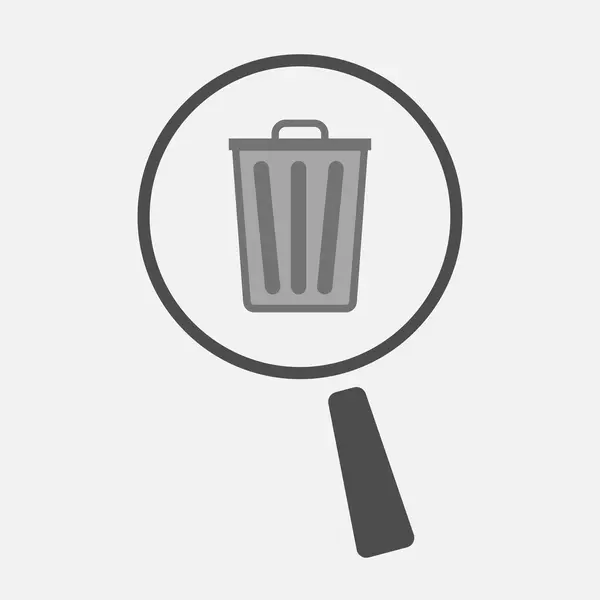 Icona lente d'ingrandimento isolata con bidone della spazzatura — Vettoriale Stock