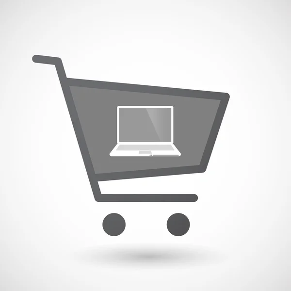 Icono de carrito de compras aislado con un ordenador portátil — Archivo Imágenes Vectoriales