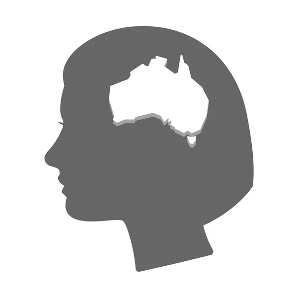Isolata icona della silhouette della testa femminile con una mappa dell'Australia — Vettoriale Stock