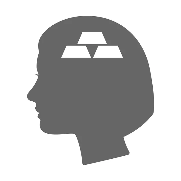 Isolato icona silhouette testa femminile con tre lingotti d'oro — Vettoriale Stock