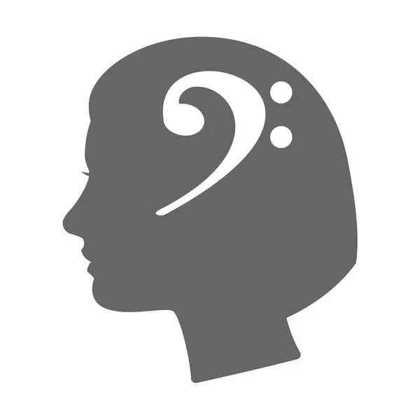 Isolato icona della silhouette della testa femminile con una chiave F — Vettoriale Stock