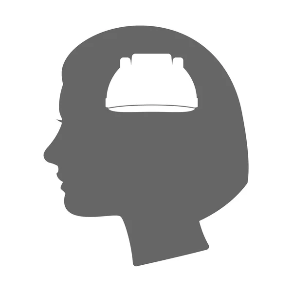 Isolerade kvinnliga huvud silhuett ikonen med arbete hjälm — Stock vektor