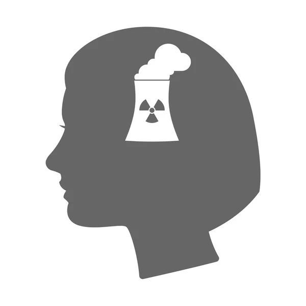 Isolerade kvinnliga huvud silhuett ikon med en nuclear power station — Stock vektor