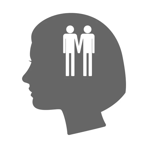 Isolierte weibliche Kopf Silhouette Ikone mit einem homosexuellen Paar Piktogramm — Stockvektor