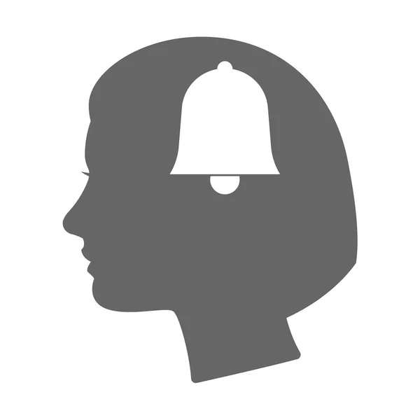 Ícone de silhueta de cabeça feminina isolada com um sino — Vetor de Stock
