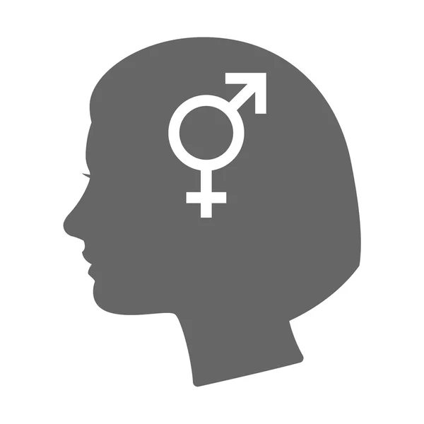 Geïsoleerde vrouwelijke hoofd silhouet icoon met een symbool van de bigender — Stockvector