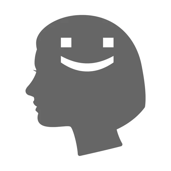 Icono de silueta de cabeza femenina aislada con una cara de texto de sonrisa — Vector de stock