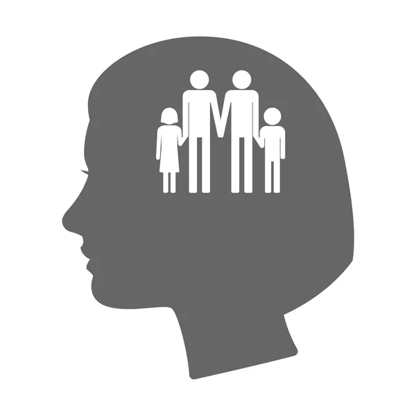 Isolierte weibliche Kopf-Silhouette-Ikone mit einer schwulen Elternfamilie — Stockvektor