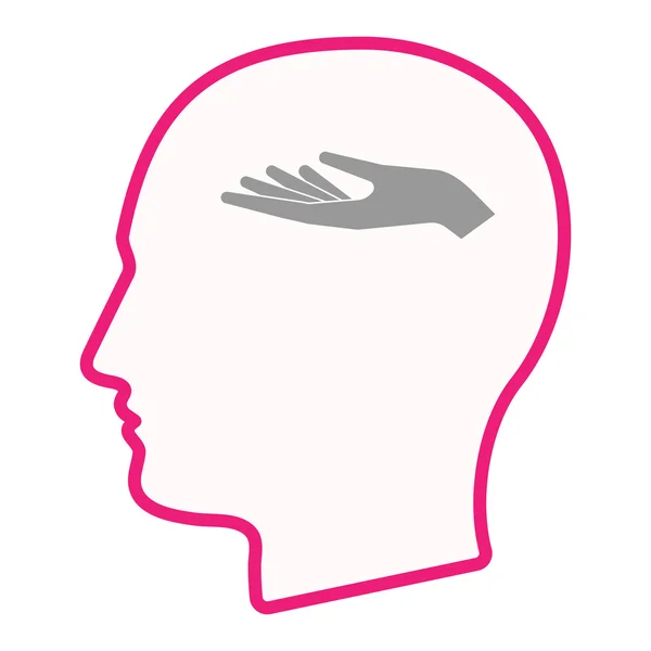 Icono de silueta de cabeza masculina aislada con una ofrenda de mano — Vector de stock