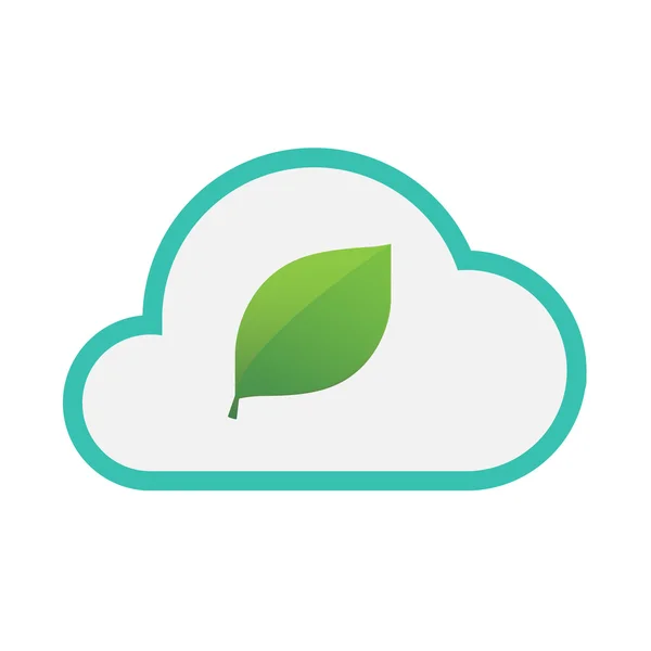 Ícone de nuvem de arte de linha isolada com uma folha verde — Vetor de Stock