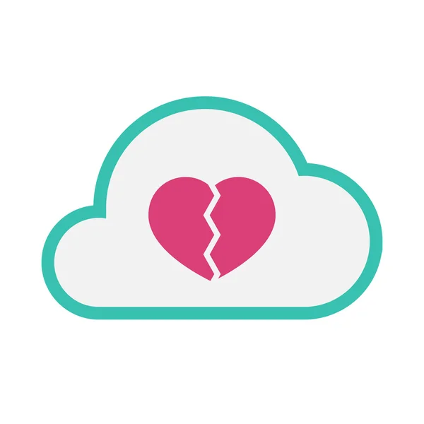 Isolé ligne art nuage icône avec un cœur brisé — Image vectorielle