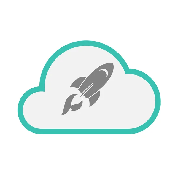 Isolated line art   cloud icon with a rocket — Stock Vector