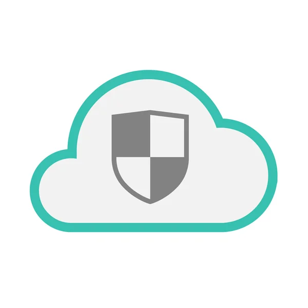 Icono de nube de arte en línea aislada con un escudo — Vector de stock
