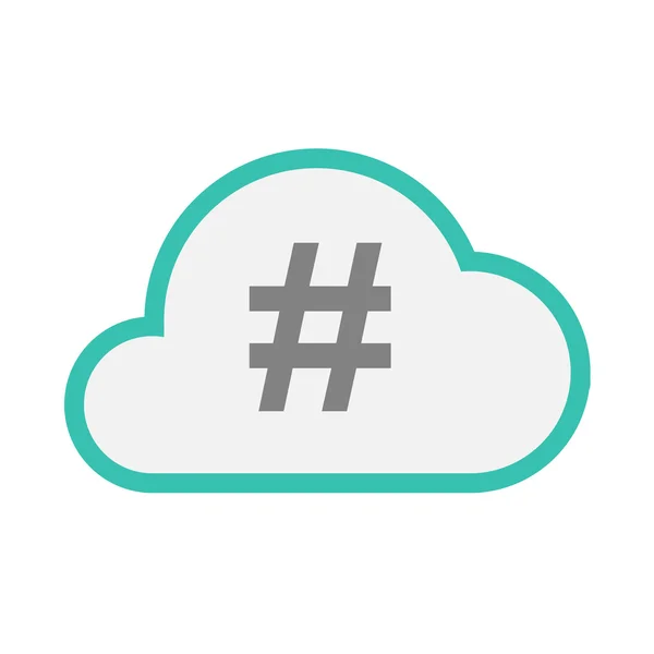 Geïsoleerde lijn kunst wolk pictogram met een hash-tag — Stockvector