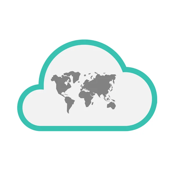 Geïsoleerde lijn kunst wolk icoon met een wereldkaart — Stockvector