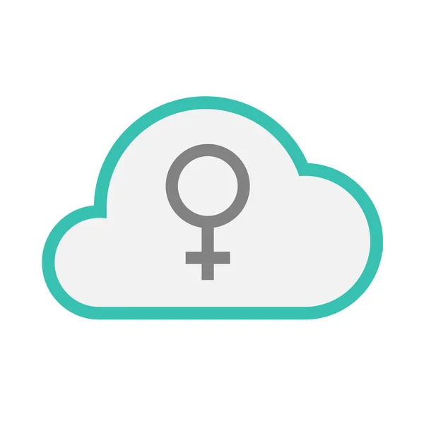 Icono de nube de arte en línea aislada con un signo femenino — Vector de stock